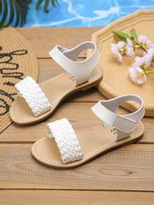 Sandalias de princesa para niños, 2025 nuevo diseño, zapatos planos de suela suave para niñas pequeñas, tallas grandes para niños mayores - Blanco - Ver 3