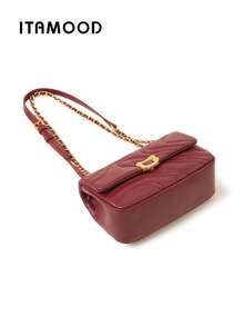 ITAMOOD Luxury Designer Lightweight Business Casual Large Capacity Square Bag, Chic Microfiber Leather Cream White Purse & Handbag & Quilted Tote Bag, Minimalist Vintage Solid Color Swirl Quilted Flap Shoulder Bag & Underarm Purse, Adjustable Chain Crossbody Bag & Satchel Bag & Messenger Bag,Gift For Christmas & New Year,Purses For Woman - Red - View 7