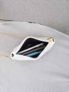 Women's Fashion Rhombus Woven Metallic Shiny Chain Shoulder Crossbody Bag - White - View 6