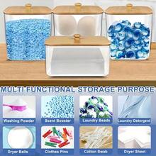 Laundry Pods Container,Clear Laundry Room Organization Containers,Large Laundry Detergent Powder Storage Containers With Wooden Lids & Labels,Laundry Pods Holder For Scent Booster,Powder,Pods, Bathroom Accessories, Room Decor - Multicolor - View 5