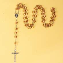 1 件欧美时尚经典玫瑰木珠手工 Y 形十字架长项链，女士优雅颈链 - 棕色 - 查看 1