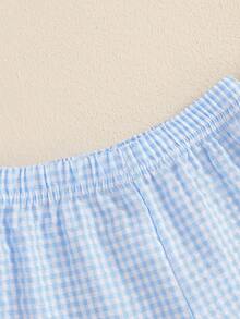 Toddler Baby Boy Girl Shorts Gingham Plaid Shorts Summer Casual Elastic Waist Shorts Pants Bottoms - 淺藍色 - 查看 4