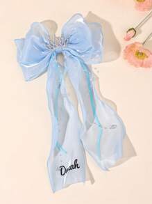1 Stück individuell gestaltete blaue Mesh-Haarschleife für Mädchen, personalisierte Namenenschleife, Haarspangen mit glitzernder Strass-Krone, Quasten-Dekor, elegante Prinzessin Haarstyling-Clips, Sommer-Haarspangen, Kinderhaar-Accessoires