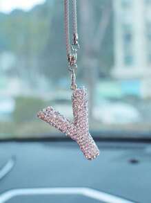 1pc Car Interior Pendant Rhinestone A-Z Letter Car Rear View Mirror Pendant Rear View Mirror Pendant Interior Decoration