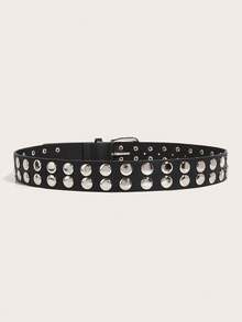 1pc Women's Dark Western-Style Wide Cinch Belt With Heavy Rivet Decor - Black - View 4