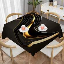 1/20pcs Modern Light Luxury Tablecloth - Black & Golden Art Stripe Design, Polyester Rectangular Table Cover, Durable & Machine Washable For Dining Room, Office, Kitchen, Picnic, Home Decor, Gift, Table Decor - Multicolor - View 9