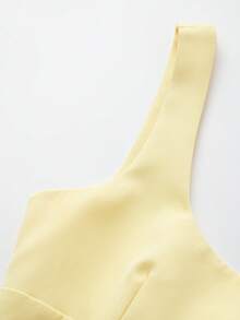 Butter Yellow Tie Back Fitted Blouse With Squared Neckline - Yellow - View 3