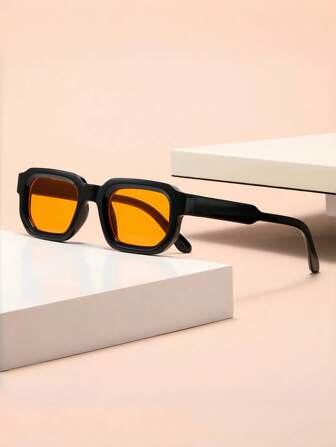1 pezzo Occhiali di moda unisex con montatura quadrata piccola, di stile retrò minimalista di alta qualità, adatti per vacanze tropicali in spiaggia, regali, attività all'aperto, golf, fotografia di strada, giocattoli da spiaggia, vacanze estive in spiaggia, all'aperto, viaggi