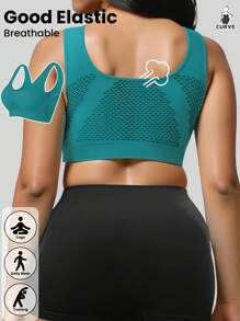 1pc Seamless Wireless & Non-Padded Lift Supportive Adjustable Yoga Sleep Comfort Side Gather Plus Size Sports Bra, Racerback