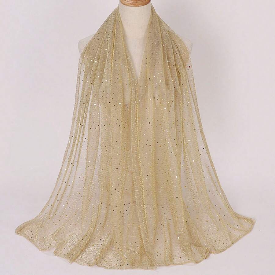 1 pezzo di sciarpa/foulard da donna in tessuto fresco e luminoso, stile scialle in seta per musulmani, arabi, malaysiani, africani, per primavera/estate - Grigio argento - Visualizzare 1