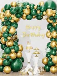 94pcs Green Balloon Arch Kit With Deep Green And Gold Balloon Garland, With Gold And Green Balloon Confetti Balloons, Suitable For Birthday Decorations, Weddings, Engagements, Jungle Parties.