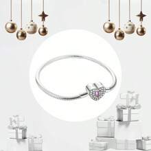 PARCOM 1pc Heart-Shaped Silver Plated Bracelet, Fashionable & Charming New Design, Multifunctional DIY Beaded & Pendant Jewelry Making Accessory, Suitable For Daily Wear And Gift-Giving, Perfect Bracelet Jewelry Gift For Birthday, Festivals