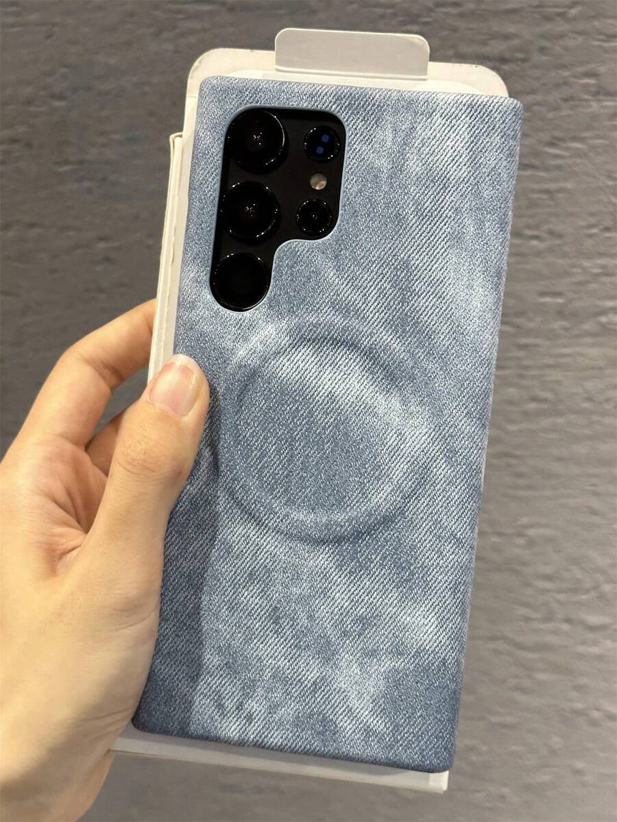 奢华牛仔布图案磁性手机壳适用于三星 Galaxy S25 S24 S23 Ultra 复古纯色无线充电软后盖