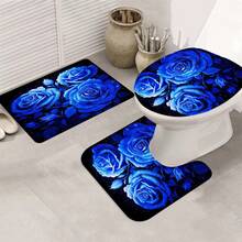 4pcs Blue Lovers Theme Shower Curtain Set, Housewarming Gift, Modern Home Decor, Medical Privacy Curtain, Includes Shower Curtain, Bath Mat, 12 Hooks Bathroom Accessories Back To School