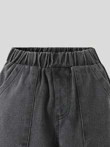 1pc Young Boy Street Casual Denim Jeans, Loose Wide Leg Cargo Design, Summer 2025 New Arrival - Dark Grey - View 3