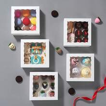 20pcs - Paper Bread Box With Window, White, Black, Pink And Wood Color, Food Safe Gift Container - Perfect For Packing Macarons, Chocolate Sandwiches, Desserts, Candies, Wedding Party Packaging Boxes, Summer Party Packaging Boxes, Family Parties, Gift Packaging Boxes, Dessert Packaging Boxes - 白色 - 查看 4