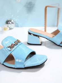 Women's Fashion Chain Decor High Heel Sandals, Versatile Summer Slides