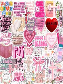 50pcs Pink Bible Verse Cartoon Stickers, DIY Journal, Decoration For Phone, Tablet