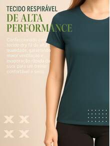 Camiseta Fitness Feminina Academia Dry Fit Lisa Proteção Solar UV Térmica Treino Musculação Academia - Azul Marinho - Visão 5
