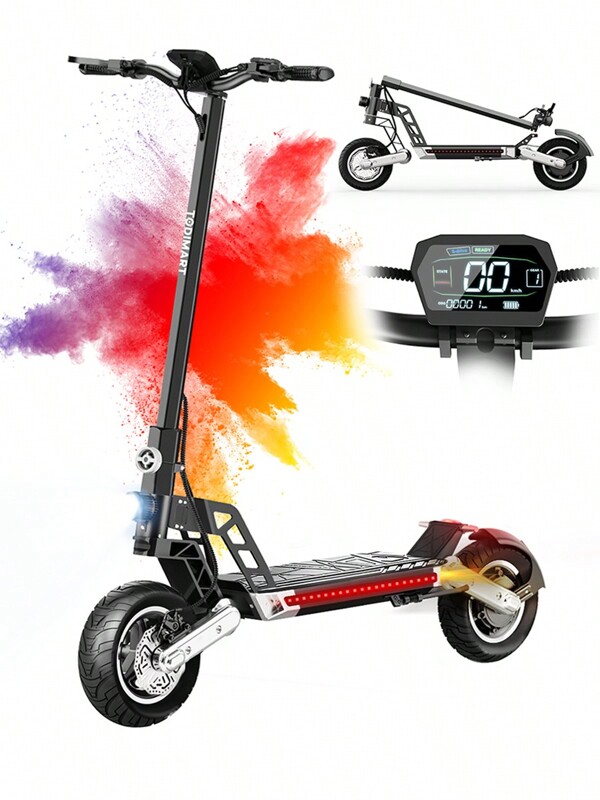 Todimart Monopattino elettrico G2 per adulti, potenza nominale 500 W, potenza massima di picco 800 W, autonomia massima 45 km, pneumatici tubeless all terrain da 10", altezza manubrio regolabile