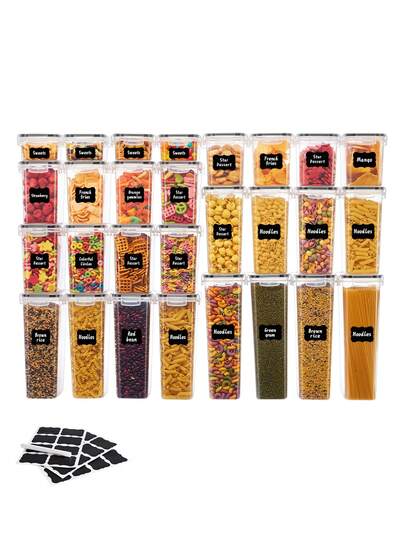 48pcs Sealed Food Storage Containers With LIDS - Lunch Boxes Ideal For Organizing And Storing Grains, Rice, Pasta, Tea, Nuts And Coffee Beans In A Kitchen Pantry - Can Be Used For Dishwasher Washing, Including Labels And Markers