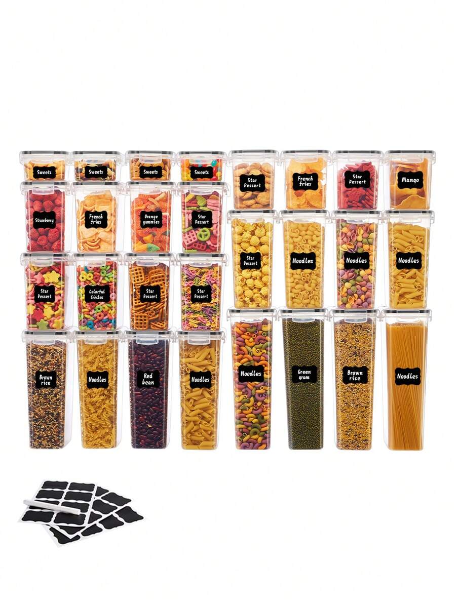 48pcs Sealed Food Storage Containers With LIDS - Lunch Boxes Ideal For Organizing And Storing Grains, Rice, Pasta, Tea, Nuts And Coffee Beans In A Kitchen Pantry - Can Be Used For Dishwasher Washing, Including Labels And Markers - Đen và trắng - Xem 1