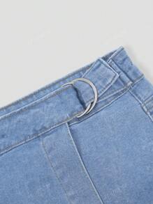 Solid Color Stretchy Casual Zipper Pocket Asymmetric Hem Skirt Pants, Versatile, All Season