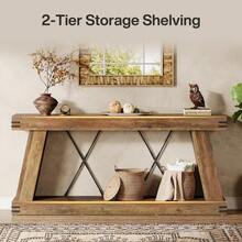 LITTLE TREE 70.9" Farmhouse Console Table, Long Rustic Sofa Table Behind Couch With Storage, Narrow Wooden Entryway Table For Hallway, Living Room & Foyer, Industrial Brown Wood Finish - 棕色 - 查看 11