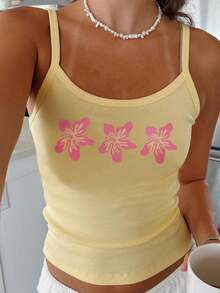 Women Y2K Summer Crop Tank Tops Cute Graphic Cami Tops Vintage Floral Print Sleeveless Scoop Neck  Summer Going Out Tops Casual Camisole Casual Beach Tops Club Streetwear  Aesthetic Clothes For Teen Girls - 黃色 - 查看 1