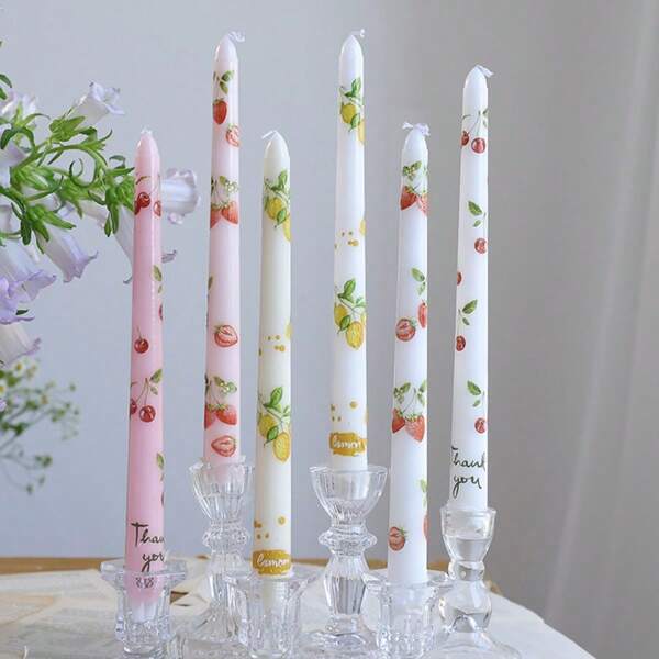 Set de 2 unidades, Portavelas con decoración impresa de lazo, fruta y corazón de 25 cm, decoración hogareña atmosférica, regalo ideal para fiestas, cumpleaños, Día de la Madre, bodas, graduaciones, perfecto para amigos, familia y parejas