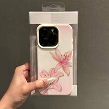 1pc Elegant Lily Flower Pattern TPU Phone Case Compatible With IPhone/ Phones Waterproof Shockproof Anti-Fall Scratch Resistant,International Version, Not The Domestic Version - White - View 2