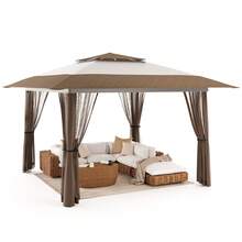 Lofka 13x13 Pop Up Gazebo Tent With Mosquito Netting, Outoor Canopy Tent With 4 Sandbags, 8 Stakes, 4 Ropes, Roller Bag, Pop Up Canopy Tent For Lawn Backyard Garden Deck,Outdoor Furniture - Beige - View 2