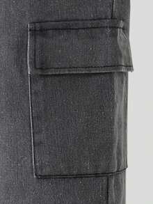 1pc Young Boy Street Casual Denim Jeans, Loose Wide Leg Cargo Design, Summer 2025 New Arrival - Dark Grey - View 5