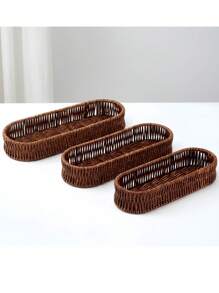 2pcs/1pc Rattan Cutlery Utensil Storage Basket/Box,Draining Basket