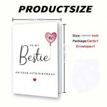 1Pc Elegant Birthday Card 40th Birthday Card For Bestie | High-Quality Cardstock, Smooth Writing On The Back, White With Pink Accents, Perfect Gift For Celebrating Milestone School Supplies, Back To School