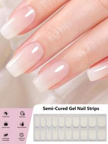 20 Stücke halb-aushärtende Gel-Nagelfolien, klare und sanfte milchig-weiße Farbverlauf Kristall Nail Art Aufkleber, selbstklebende Full-Wrap Nail Art, müssen mit UV-Lampe verwendet werden, einfach anzubringen und zu entfernen, geeignet für Frauen und Mädchen für tägliche Party-DIY Nail Art