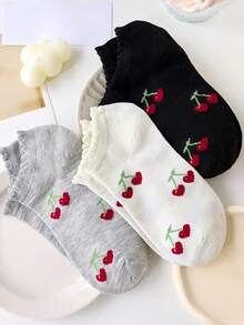 5 Paar Damen Knöchelsocken, zufällige Farben, Kirschblüten Muster, geeignet für alle Jahreszeiten - Verschiedenfarbig - Übersicht 5