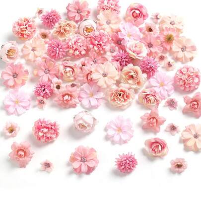 40个迷你人造花头，包括仿牡丹、雏菊、玫瑰、多色小丝雏菊，约2-4.5厘米，适用于婚礼装饰、派对装饰、手工花环、家居装饰、节日礼物、DIY家居装饰，色彩缤纷，可自由组装。