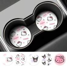Sanrio 2 Stücke Hello Kitty Muster Auto Getränkeuntersetzer, süße Cartoon rutschfeste und wärmeisolierende Untersetzer, Untersetzer, um Ihren Getränkehalter im Auto sauber und trocken zu halten, Autozubehör, Getränkehalter Dekorationen.