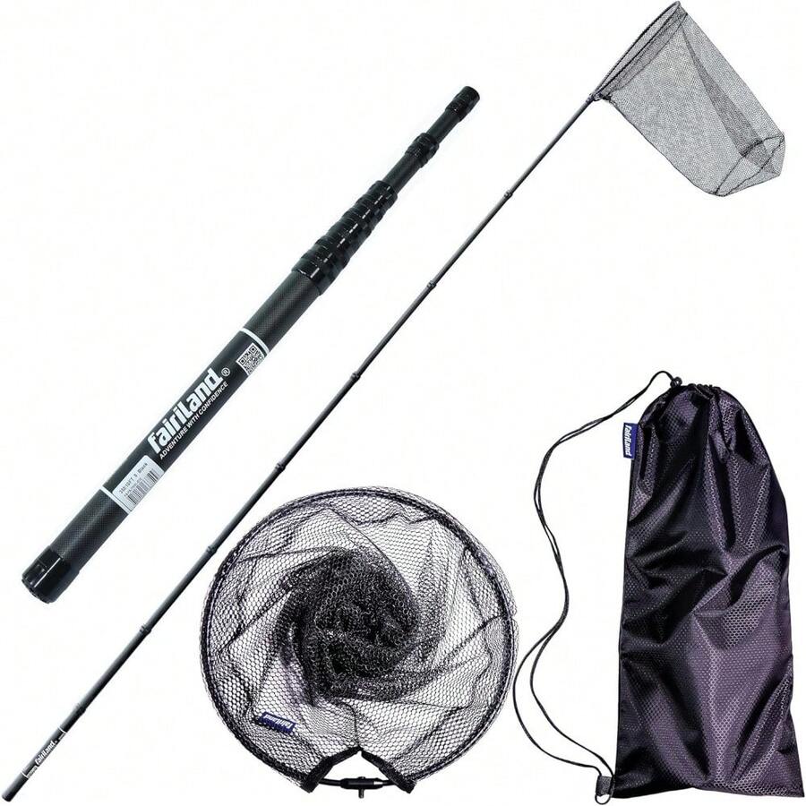 Red de pesca de mango largo Maykay con pértiga de carbono extensible y aro metálico plegable, red de aterrizaje de goma telescópica de hasta 11 pies - 3,45 m/11 pies - Ver 1