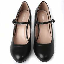 Women Cutout Mary Jane Mid Heels – Round Almond Toe Vintage Cone Heel Pumps With Ankle Strap For Spring Summer Weddings, Parties, Bridesmaids, Office & Everyday Wear [Size Up Half Size] - Pu đen - Xem 3