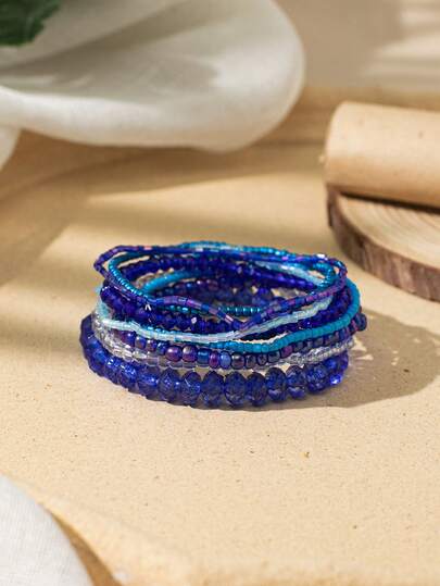 10pcs Boho Style Multi-Color Crystal Beaded Bracelet Set For Women, Colorful Chic Bracelets Stack For Daily Use Or Vacation