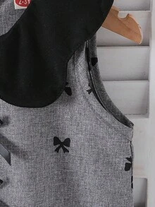 女童幼儿时尚可爱领口无袖蝴蝶结花卉印花连体裤