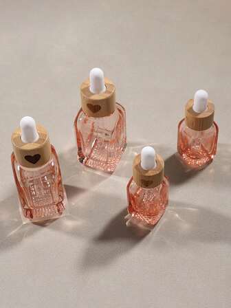 Rosa/vit förtjockad glasdropperflaska (10 ml + 30 ml) hjärtformad etikett bambukork tom flaska, lämplig för Essence provflaska gör-det-själv Essence oljerör pipettfyllningsflaska resor