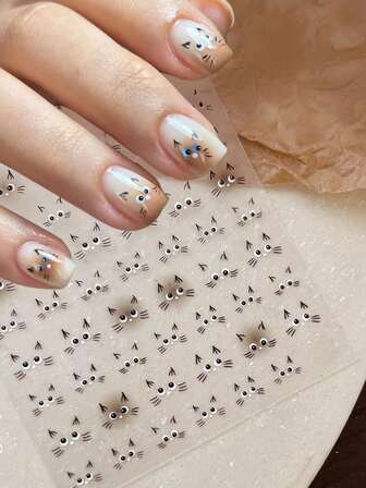 1pc Cute Cartoon Flat Cat Nail Stickers Super Cute And Cute Expressions Thin And Tough With Adhesive Nail Decorations Wholesale Nail Stickers