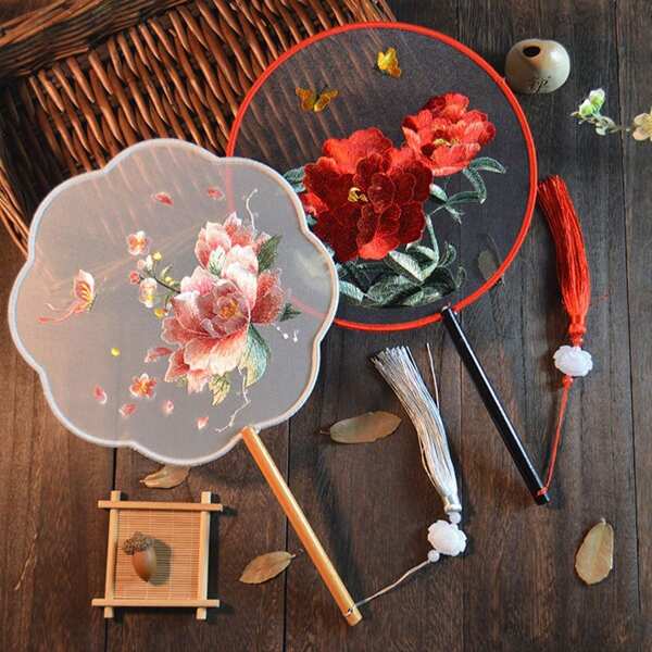 1 Peça Leque Dobrável Chinês Elegante e Vintage com Bordado Dupla Face, Acessório Hanfu para Mulheres, Presente Sofisticado para Amigos e Amantes