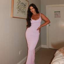 Women's Twisted Straps Bodycon Long Maxi Dress Summer Sleeveless Spaghetti Straps Slim Fit Deep V-Neck Backless Cami Dress Party Clubwear Holiday Beachwear Solid Color Tank Dress Sundress - 粉色 - 查看 2