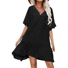 Womens Swimsuit Coverups Sexy V Neck Bathing Suit Cover Ups Casual Loose Cover Up For Swimwear - Black - View 1
