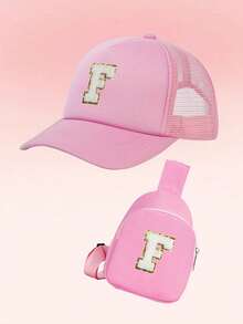 2pcs/Set Girls Letter Graphic Baseball Cap And Bag, Breathable Design For Daily Wear And Outdoor Activities - Pink - View 53