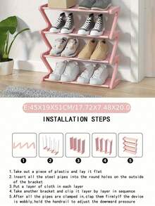 1pc 4-Tier Z-Shaped Shoe Rack, Plastic Freestanding Storage Shelf, Multifunctional Large-Capacity Storage Rack,Easy Assembly Floor Mounted Organizer For Living Room, No-Tool Installation, Stackable Home & Dorm Room Essential,Save Space, Home Organization Shoes And Boots Storage Sundries, Suitable For Corridors, Closets, Living Rooms, Bedrooms - 彩色 - 查看 4